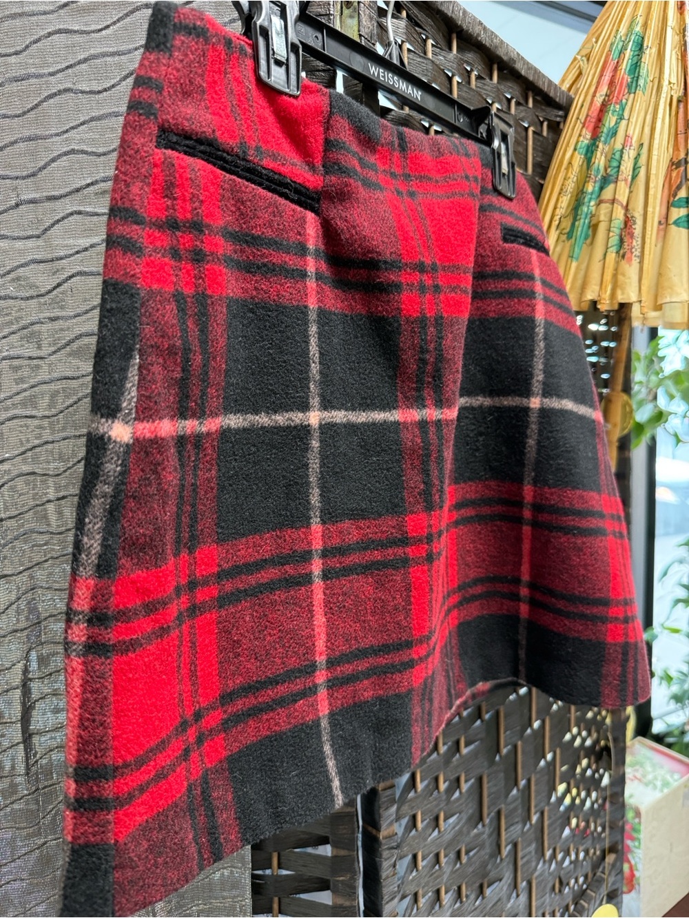 Women's red and black plaid wool